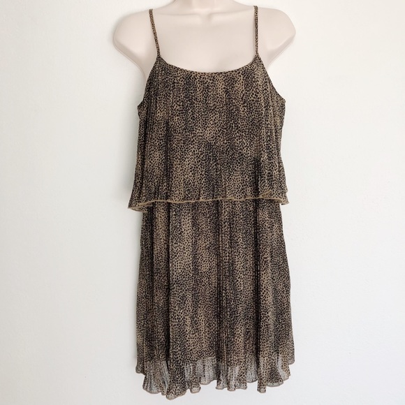 Dresses & Skirts - Cheetah Pleated Tier Thin Strap Mini Dress